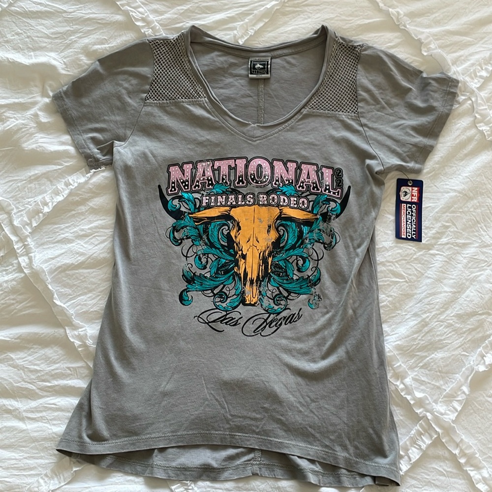 NFR National Finals Rodeo T-shirt with rhinestone details Filigree Skull Design